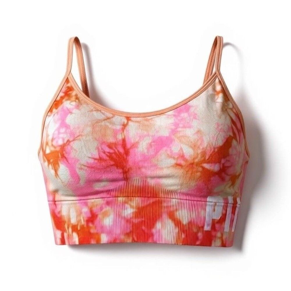 Victoria’s Secret PINK Active Seamless Sports Bra Tie Dye Pink Orange S
